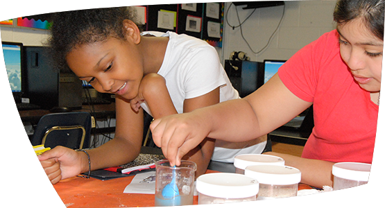 elementary students in science lab